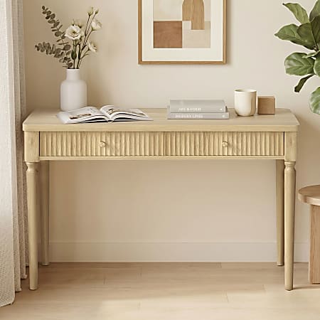 Bestier 55"W Fluted Computer Writing Desk with 2 Drawers for Home Office, Natural Oak