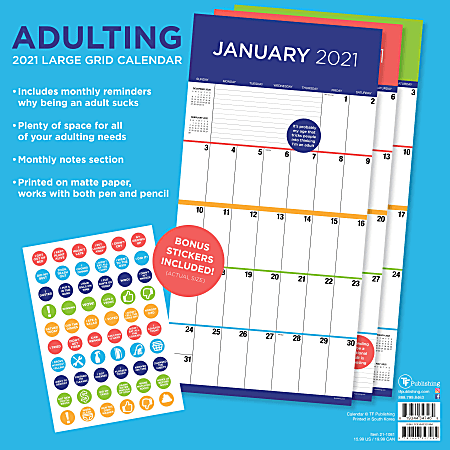 TF Publishing Humor Monthly Wall Calendar 12 x 12 Adulting January To  December 2021 - Office Depot