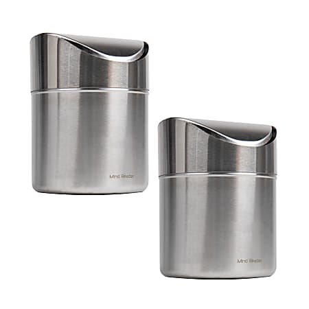 Mind Reader Mini Countertop Trash Can Metal Swivel Lid, 1.5 Liter/0.40 Gallon Capacity, 6-1/4"H x 4-3/4"W x 4-3/4"W, Silver, Set of 2 Cans