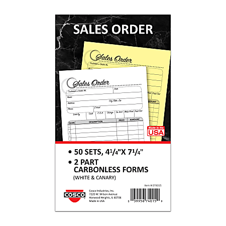 COSCO Sales Order Form Book With Slip, 2-Part