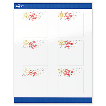Avery&reg; Printable Christmas Labels With Sure Feed&reg; Technology, 94101, Square, 3" x 3", Glossy White/Holly Jolly Metallic Sparkles, 60-PK