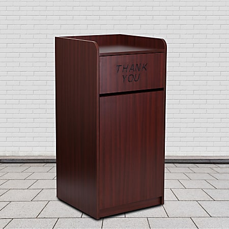 Flash Furniture Rectangular Wood Tray-Top Trash Receptacle, 36 Gallons, Mahogany