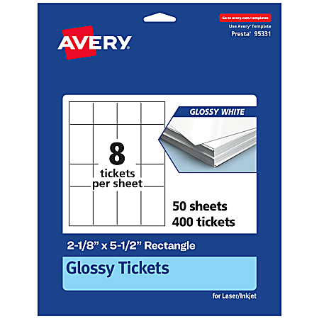 Avery® Printable Tickets, 2-1/8"x5.5", Glossy White, Pack Of 400