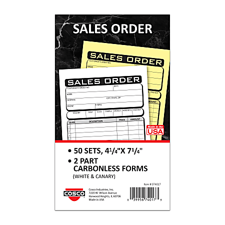 Cosco Sales Order Form Book Sets With Slips, 4-1/4" x 7-1/4", 2-Part Carbonless, Pack Of 50 Sets