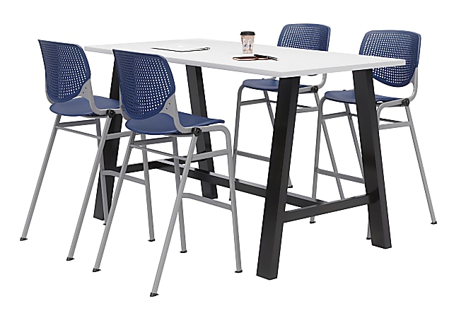 KFI Studios Midtown Bistro Table With 4 Stacking Chairs, 41"H x 36"W x 72"D, Designer White/Navy