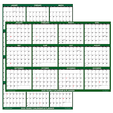 2025 SwiftGlimpse Reversible Yearly Wall Calendar, 32” x 48”, Green, January To December