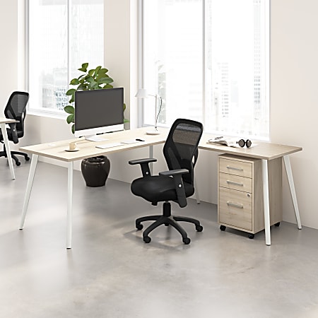 Bush Business Furniture Vista 72"W Corner Desk with Splayed Metal Legs and Mobile File Cabinet, Natural Elm, Standard Delivery