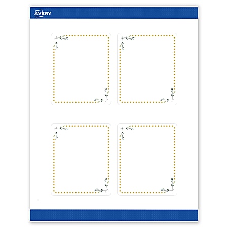 Avery® Print-To-The-Edge Labels With Sure Feed® Technology, S00-DN3-PRWMP10, Rectangle, 4" x 3-1/3", Matte White, Preprinted Green Florals with Gold Dots Design, Pack Of 40