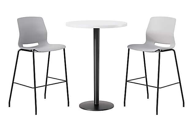 KFI Studios Proof Bistro Round Pedestal Table With Imme Barstools, 2 Barstools, 30", Designer White/Black/Light Gray Stools