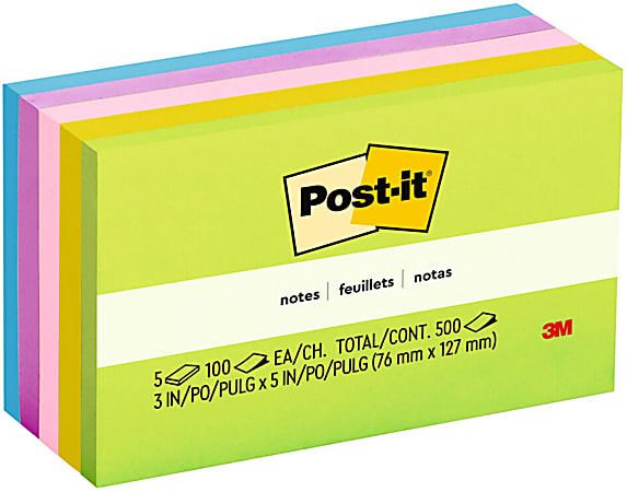 Post-it® Notes, 5 Pads, 3 in x 5 in, Clean Removal, School Supplies and Office Products, Sticky Notes  - 6555UC