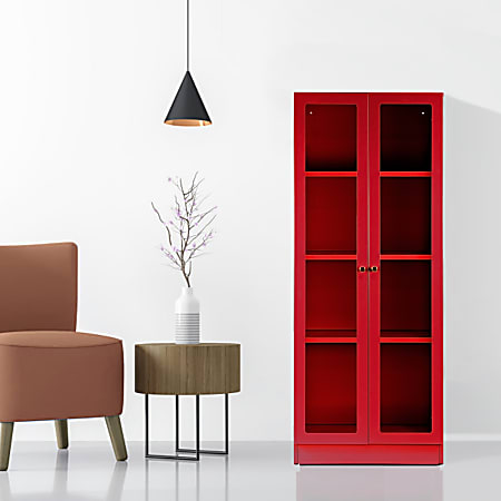 Glamour Home Avice 24"W 4-Shelf Metal Cabinet With Doors, Red