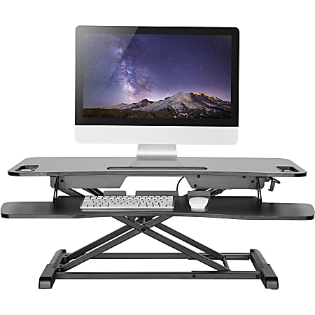 Amer Mounts Dual Monitor 38"W Adjustable Height Standing Desk With Keyboard Tray, Black