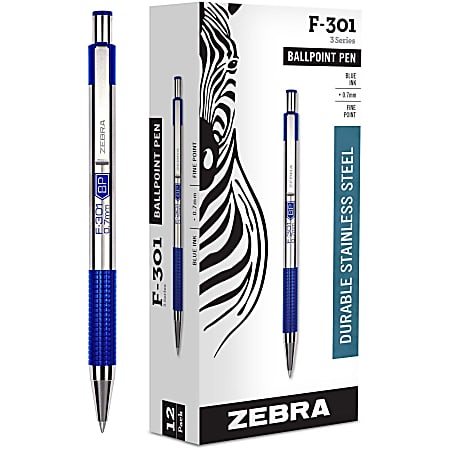 Zebra Pen F-301 Stainless Steel Ballpoint Pens - Fine Pen Point - 0.7 mm Pen Point Size - Refillable - 27120
