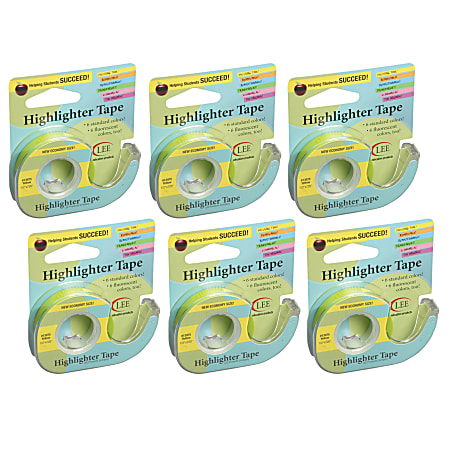 Lee Products Removable Highlighter Tape, 0.5" x 720", Yellow, Pack Of 6