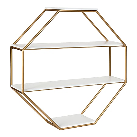 Kate and Laurel Lintz Octagon Wall Shelves, 24"H x 23-3/4"W x 6"D, White/Gold