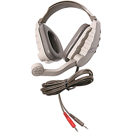 Califone Stereo Headphone W/ 3.5mm Plug, Mic, Via Ergoguys - Stereo - Mini-phone (3.5mm) - Wired - 64 Ohm - Over-the-head - Binaural - Ear-cup - 6 ft Cable - Electret, Noise Cancelling Microphone - Noise Canceling - Gray, Beige