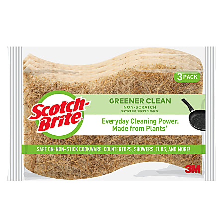Scotch-Brite™ Greener Clean Natural Fiber Non-Scratch Scrub Sponge, Pack Of 3