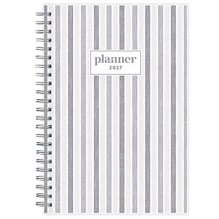 2027 Blue Sky Linen Stripe Gray Weekly/Monthly Planning Calendar, 5x8, 0%, Clear PET, Jan–Dec, RY27