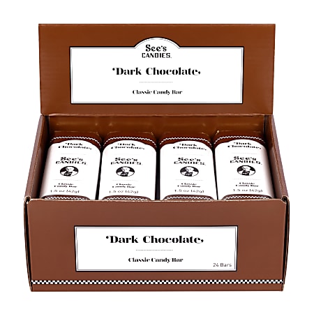See's Candies Dark Chocolate Bars, 1.5 Oz, Pack Of 24 Bars