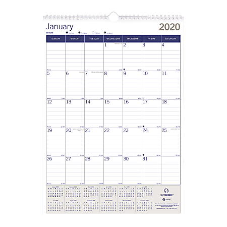 Blueline® DuraGlobe Monthly Wall Calendar, 17" x 12", 50% Recycled, January to December 2020