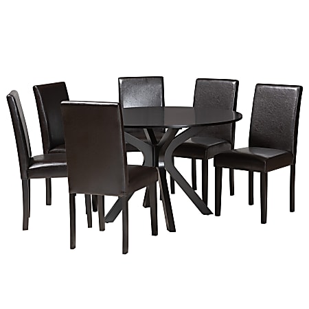 Baxton Studio Asli Modern Faux Leather/Wood 7-Piece Dining Set, Espresso Brown