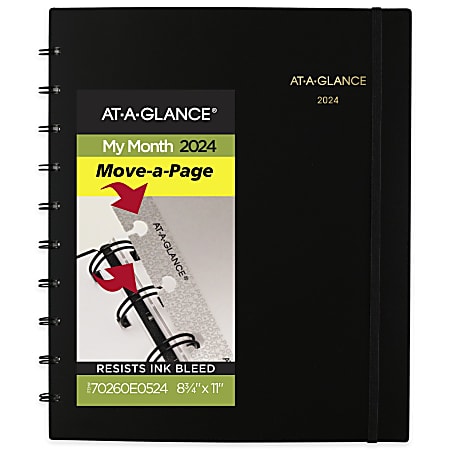 2024 AT-A-GLANCE® Move-A-Page Monthly Planner, 8-3/4" x 11", Black, January To December 2024, 70260E05