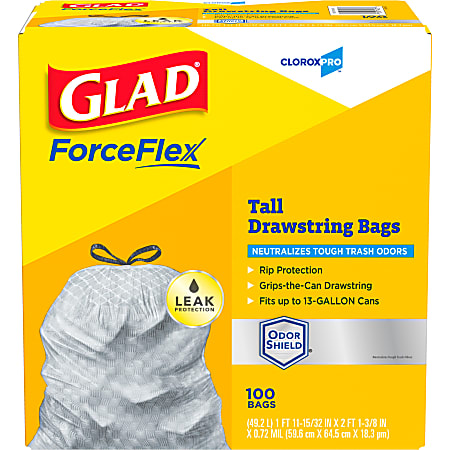 CloroxPro™ Glad ® ForceFlex Tall Kitchen Drawstring Trash Bags, 13 Gallon Grey Trash Bag, 100 Count