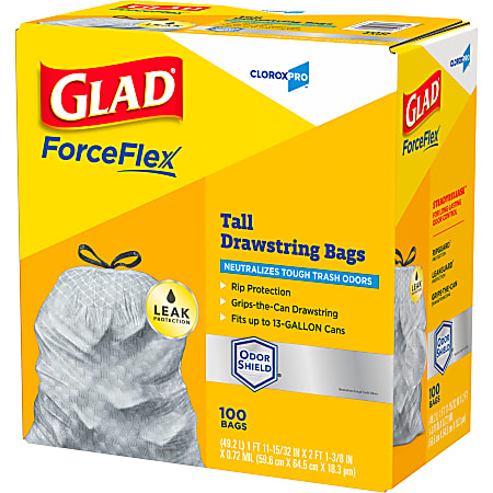Glad ForceFlex Tall Kitchen Drawstring Trash Bags 13 Gallon Grey