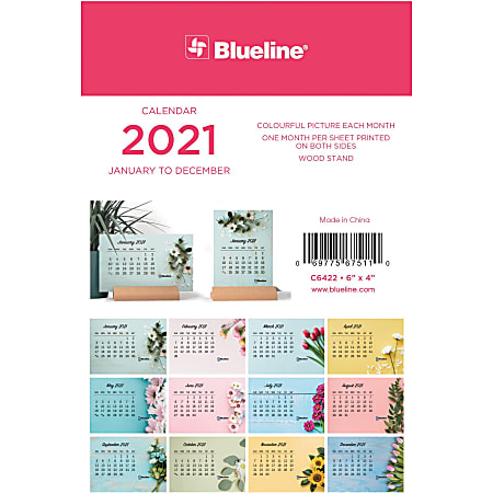Blueline Wood Base Desk Calendar - Monthly - 1 Year - January 2021 till December 2021 - Desk - Wood - 6" Height x 4" Width - Printed, Double-sided - 1 Each