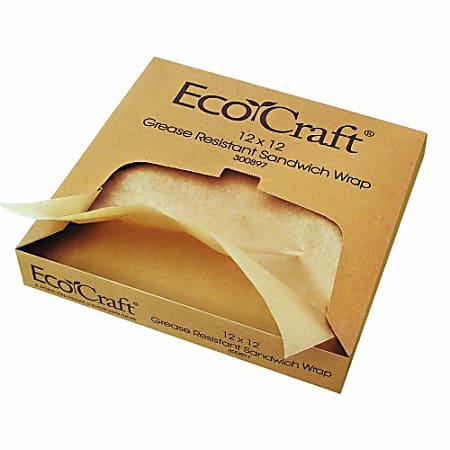 Bagcraft Papercon® EcoCraft Grease-Resistant Paper Wrap/Liner, 12" x 12", Natural, 1,000 Sheets Per Box, Case Of 5 Boxes