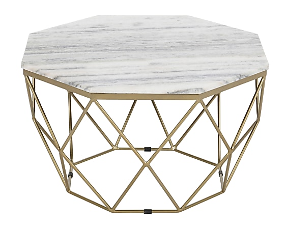 Coast to Coast Octagonal Coffee Table, 18"H x 32"W x 32"D, Callista White/Gray/Gold