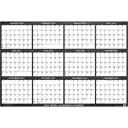 SwiftGlimpse Designer Yearly Wall Calendar, 24" x 36", Black Chalkboard, January to December 2022, SG CHALK ONE