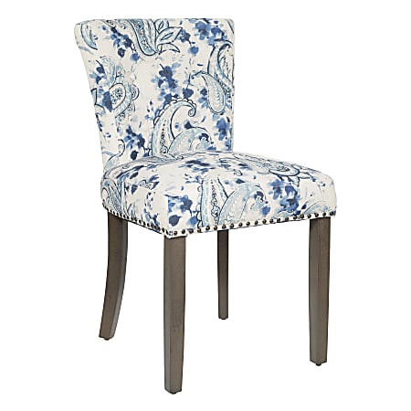 Office Star Kendal Fabric/Wood Dining Chair, Paisley Blue