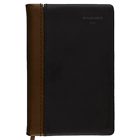 AT-A-GLANCE® Weekly/Monthly Diary, 2-3/4” x 4-1/4”, Black/Brown, January To December 2022, 740105