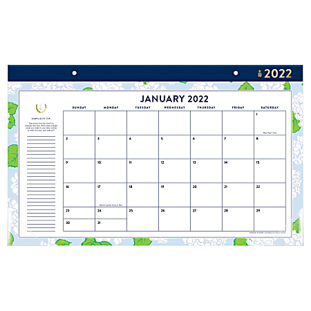 AT-A-GLANCE® Simplified by Emily Ley Carolina Hydrangeas Monthly Desk Calendar, 17-3/4" x 11", January To December 2022, EL74-705