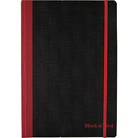 Black n' Red Flexible Casebound Notebook - 72 Sheets - Case Bound - Ruled - 8 17/64" x 11 11/16" - 11.75" x 8.4"0.6" - Black/Red Cover - Bleed Resistant, Ink Resistant, Storage Pocket, Smooth, Bungee Strap - 1 Each