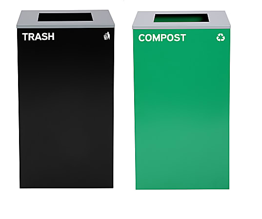 Alpine Industries Stainless-Steel Open Top Compost And Trash Can Set, 29 Gallons, 30”H x 16-15/16”W x 16-15/16”D, Black/Green - ALP4450BLKKIT9