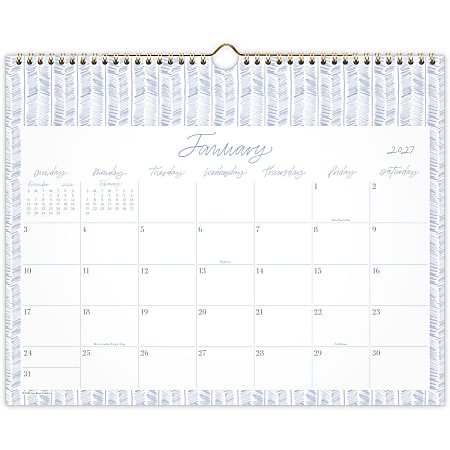 Leah Bisch™ for Mead Cambridge® 2027 Monthly Wall Calendar, Herringbone, Medium, 15" x 12"