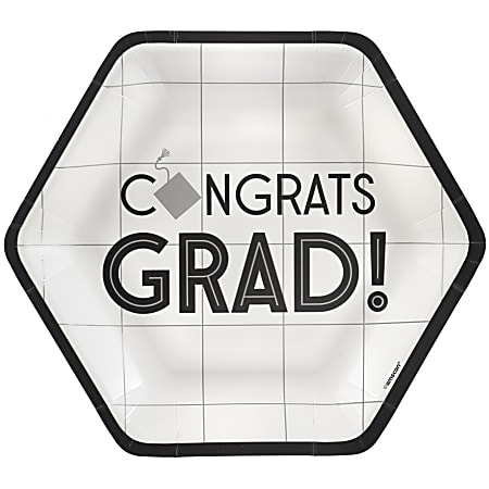 Amscan Grad Grid Hexagon Paper Plates, 7", White, Pack Of 36 Plates