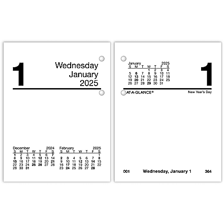 2025 AT-A-GLANCE® Daily Loose-Leaf Desk Calendar Refill, 3" x 3-3/4", White, January To December