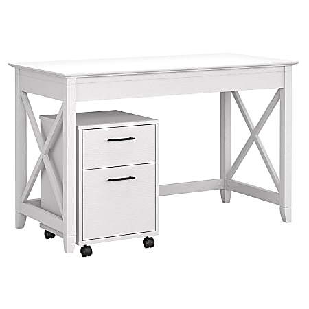 Bush Furniture Key West 48"W Writing Desk With 2-Drawer Mobile File Cabinet, Pure White Oak, Standard Delivery