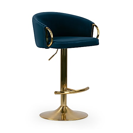 Glamour Home Balder Velvet Barstool With Back BlueGold Office Depot