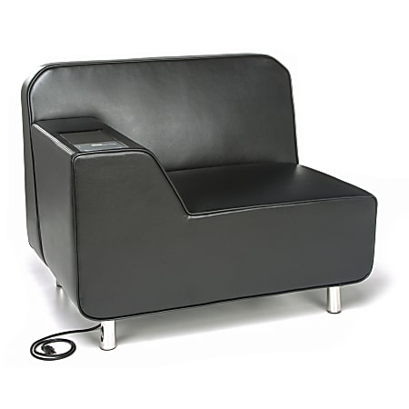 OFM Serenity Series Right Arm Lounge Chair With AC Outlet And USB Ports, Black/Chrome