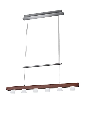 Adesso® Burlington Hanging Adjustable LED Pendant Lamp, 6-Light, 26"W, Frosted Shade/Walnut Base
