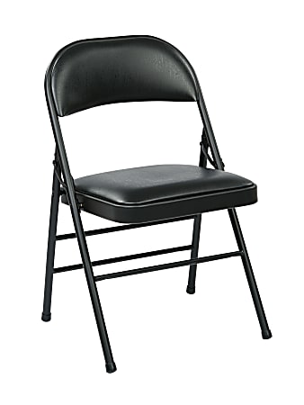 Office Star™ Work Smart® Vinyl Mid-Back Folding Chairs, Black, Pack Of 4
