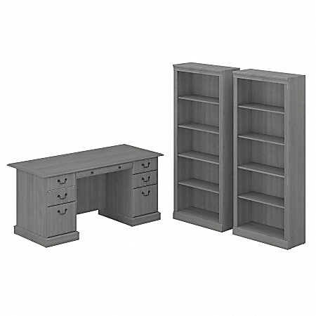 Bush Furniture Saratoga 66"W Executive Desk And Bookcase Set, Modern Gray, Standard Delivery
