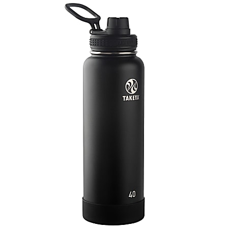 Takeya Actives Vacuum Insulated Stainless Steel Water Bottle With Spout Lid, 40 Oz, Onyx
