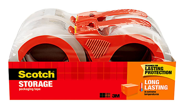 Scotch® Long Lasting Storage Packing Tape, 4 Tape Rolls with Dispensers, 1 7/8 in x 38.2 yd, 3" Core, Storage Tape Seals Moving Boxes, Clear