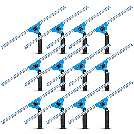 Gritt Commercial Swivel Window Squeegees With Quick Release, 18", Blue/Silver/Black, Pack Of 12 Squeegees