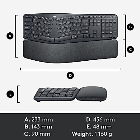 Logitech ERGO K860 Wireless Ergonomic Keyboard Split Keyboard Wrist Rest  Natural Typing Stain Resistant Fabric - Office Depot